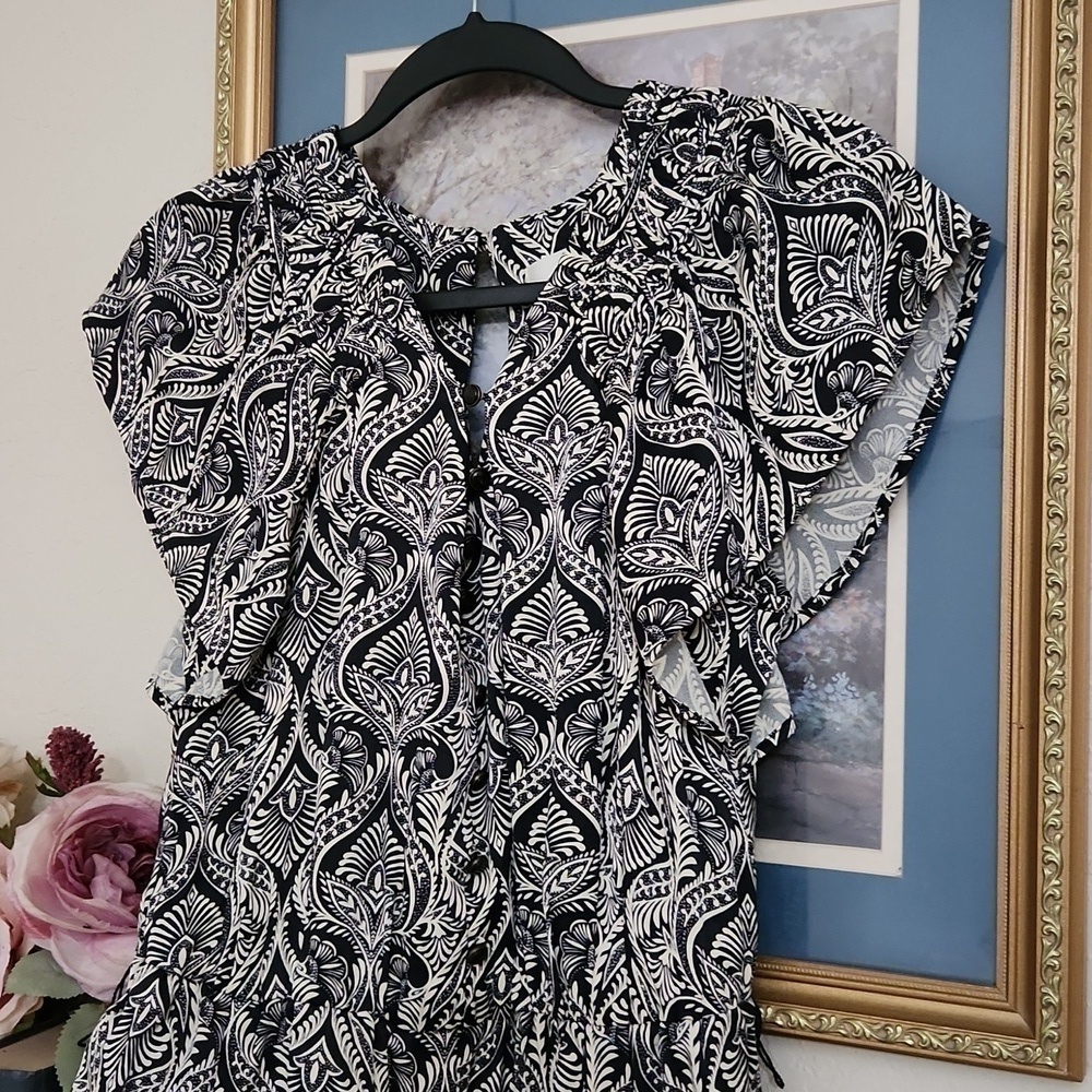 Anthropology Romper Size 4 Bohemian Lounge Paisley Fall Ruffle Sleeve - Picture 5 of 15
